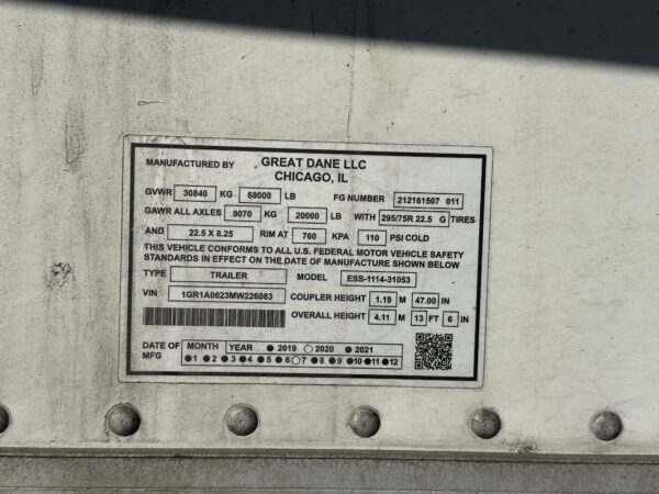 2021 53′ x 102″ Great Dane – Reefer — T17861